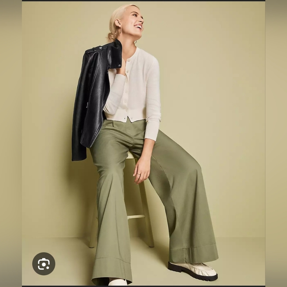Loft Poplin Wide Leg Pants Green Size 8P - Picture 2 of 9